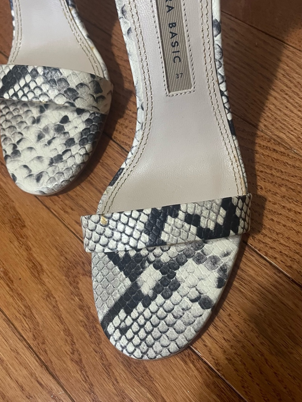 Zara Snake-Print Ankle-Strap Heels in Black & White - Picture 2 of 7